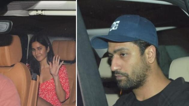 Vicky Kaushal and Katrina Kaif in Mumbai on Sunday.(Varinder Chawla)