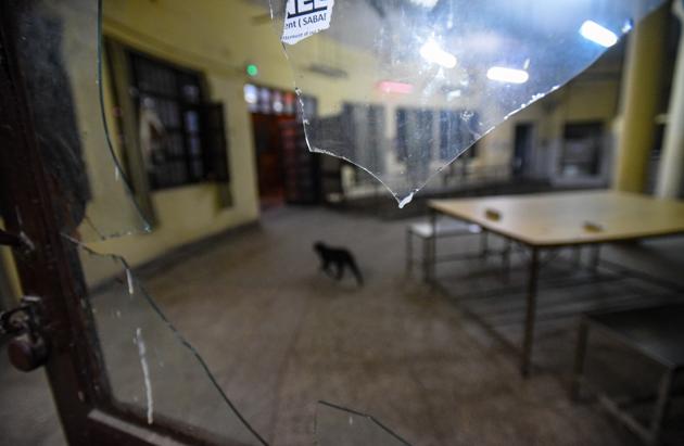 A view inside Sabarmati Hostel. The ABVP dismissed charges of violence against it and said members of the Left parties had led the violence. “The attack on ABVP today shows the violent side of these organisations. Left cannot intimidate students through violence,” said Durgesh Kumar, president, ABVP JNU unit. (Amal KS/HT Photo) A view inside Sabarmati Hostel. The ABVP dismissed charges of violence against it and said members of the Left parties had led the violence. “The attack on ABVP today shows the violent side of these organisations. Left cannot intimidate students through violence,” said Durgesh Kumar, president, ABVP JNU unit. (Amal KS/HT Photo)