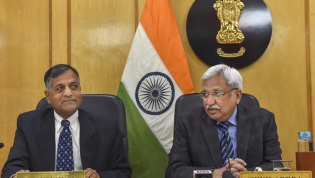 Chief Election Commissioner Sunil Arora (right) along with Election Commissioner Ashok Lavasa addresses a press conference to announce the poll schedule for the forthcoming Delhi Assembly elections, in New Delhi on Monday. (PTI Photo) Chief Election Commissioner Sunil Arora (right) along with Election Commissioner Ashok Lavasa addresses a press conference to announce the poll schedule for the forthcoming Delhi Assembly elections, in New Delhi on Monday. (PTI Photo)