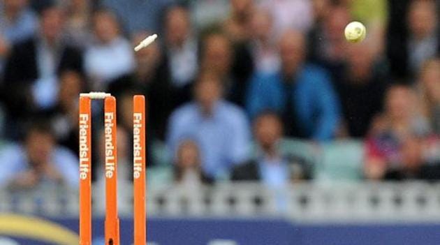 A generic view of a cricket ball dislodging a bail as a run-out is attempted.(Getty Images)