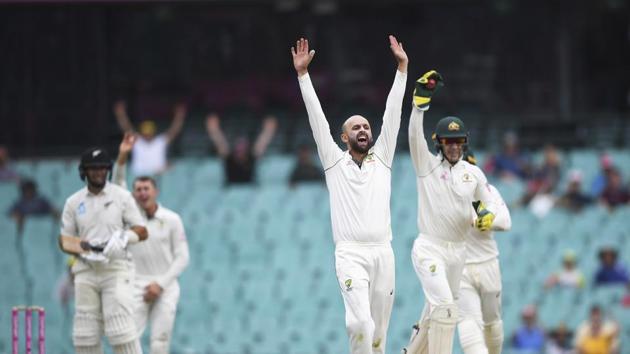 Nathan Lyon appeals for a catch by Tim Paine to dismiss Taylor. (AP) Nathan Lyon appeals for a catch by Tim Paine to dismiss Taylor. (AP)