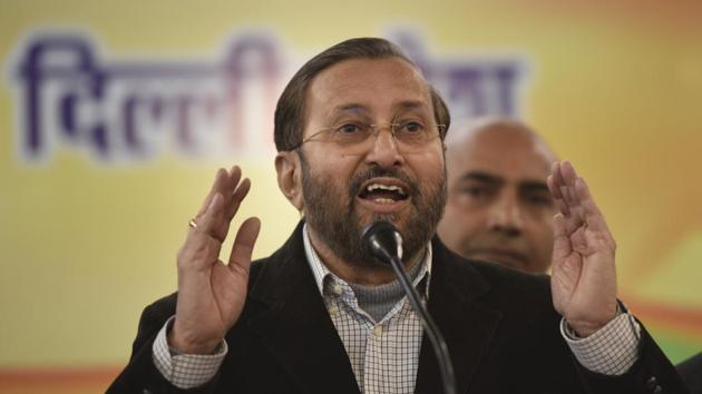 Union Minister of Information and Broadcasting and incharge BJP’s Delhi election campaign Prakash Javadekar addresses the media at BJP headquarters in New Delhi. (Vipin Kumar /HT file photo) Union Minister of Information and Broadcasting and incharge BJP’s Delhi election campaign Prakash Javadekar addresses the media at BJP headquarters in New Delhi. (Vipin Kumar /HT file photo)