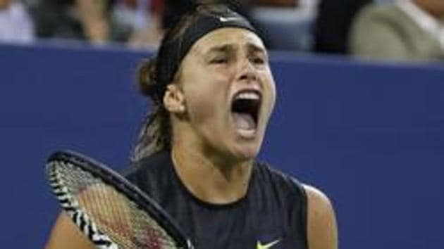 Aryna Sabalenka of Belarus celebrates after match point against Victoria Azarenka of Belarus.(USA TODAY Sports)