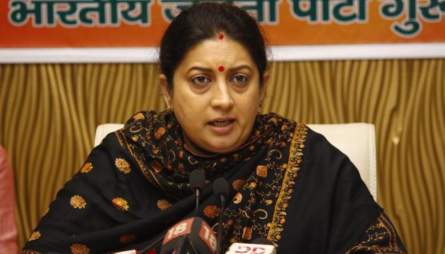 Union Minister for Women and Child Development, and Textiles Smriti Irani speaks to media on creating awareness regarding Citizenship Amendment Act (CAA) at PWD Rest House, in Gurugram, on 5 January , 2019. (HT PHOTO) Union Minister for Women and Child Development, and Textiles Smriti Irani speaks to media on creating awareness regarding Citizenship Amendment Act (CAA) at PWD Rest House, in Gurugram, on 5 January , 2019. (HT PHOTO)