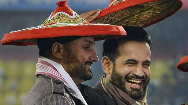 Harbhajan Singh and Irfan Pathan in Guwahati. (PTI) Harbhajan Singh and Irfan Pathan in Guwahati. (PTI)