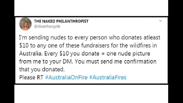 Model offers nudes in exchange for funds for bushfire victims, account shut...