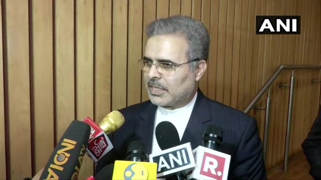 Iranian ambassador Ali Chegeni at an interaction with reporters in New Delhi on Wednesday.(ANI)