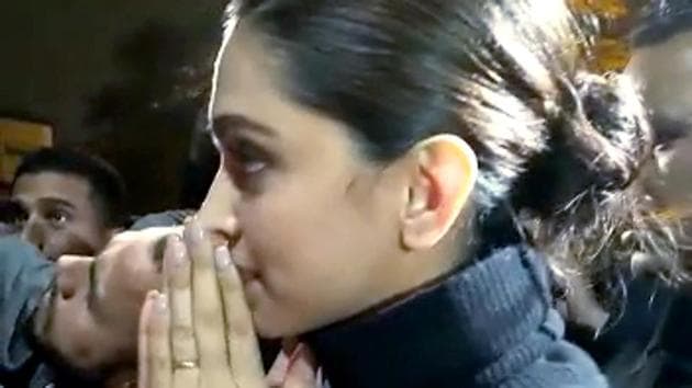 Deepika Padukone joins students at JNU Campus in New Delhi on Tuesday.