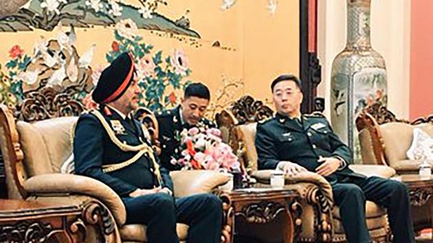 Lt General Ranbir Singh, Northern Army Commander calls on General Han Weiguo, Commander of the People's Liberation Army Ground Forces during his five-day China visit on Wednesday.(ANI) Lt General Ranbir Singh, Northern Army Commander calls on General Han Weiguo, Commander of the People's Liberation Army Ground Forces during his five-day China visit on Wednesday.(ANI)