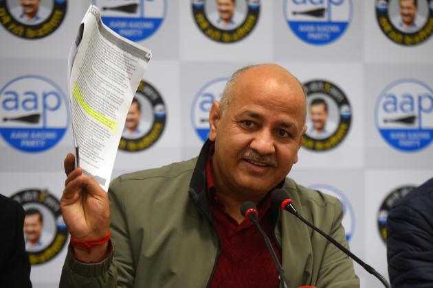 Delhi Deputy Chief Minister Manish Sisodia addresses the media during a press conference, at AAP office, ITO, in New Delhi. (Amal KS/HT PHOTO) Delhi Deputy Chief Minister Manish Sisodia addresses the media during a press conference, at AAP office, ITO, in New Delhi. (Amal KS/HT PHOTO)
