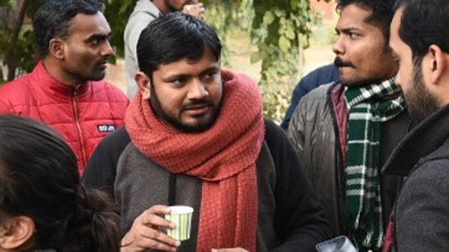 Former JNUSU president Kanhaiya Kumar inside the JNU campus on Tuesday, January 07.(Vipin Kumar / Hindustan Times)