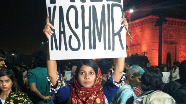 The Sena said Mehek Prabhu, a Maharashtrian, came out before TV channels after her placard kicked up a row and gave her side of the story, saying her intention was about freeing Kashmir from communication restrictions faced by people there.(ANI Photo)