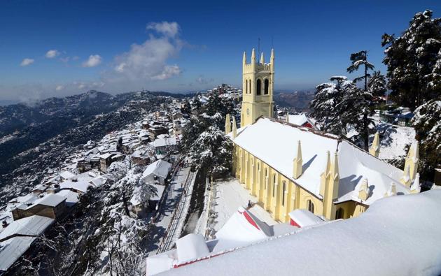 A picturesque view of Shimla as the skies cleared following Wednesday’s snowfall, the heaviest in three years. (Deepak Sansta/HT) A picturesque view of Shimla as the skies cleared following Wednesday’s snowfall, the heaviest in three years. (Deepak Sansta/HT)