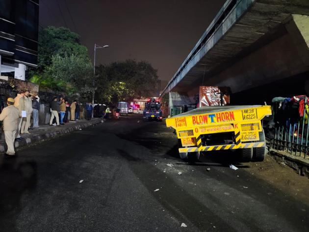 Police said the truck had broken through the fencing of the footpath and ran over four persons. (Sourced) Police said the truck had broken through the fencing of the footpath and ran over four persons. (Sourced)