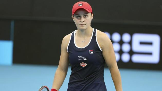 Ashleigh Barty of Australia reacts after missing a shot.(AP)