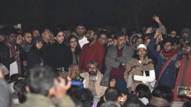 Deepika Padukone at JNU on Tuesday. Deepika Padukone at JNU on Tuesday.