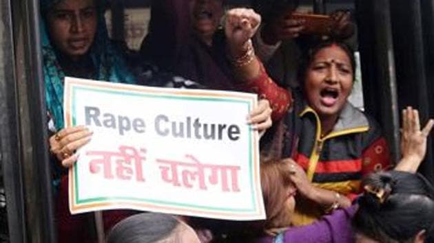 Women members from various organizations were detained during a protest against the gang rape of a college student, in Patna on December 16, 2019.(ANI File Photo) Women members from various organizations were detained during a protest against the gang rape of a college student, in Patna on December 16, 2019.(ANI File Photo)