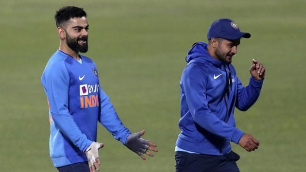 India's captain Virat Kohli, left, with teammate Manish Pandey. (AP) India's captain Virat Kohli, left, with teammate Manish Pandey. (AP)