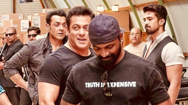 Remo D’Souza and Salman Khan on the sets of Race 3.