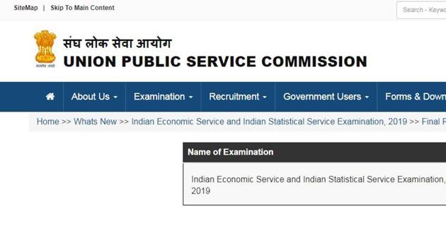 The Union Public Service Commission (UPSC) on Friday declared the final results of Indian Economic Service/Indian Statistical Service Examination 2019 on its official website.(upsc.gov.in)
