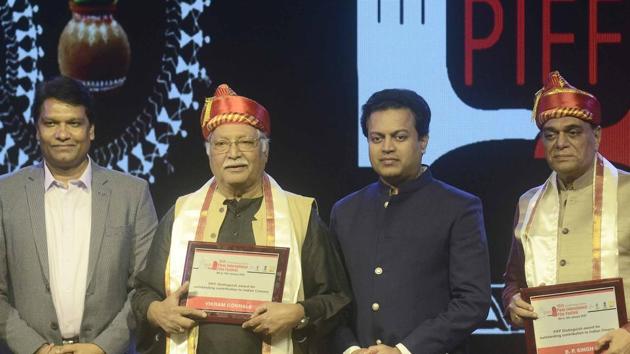 (From left ) Aditya Shrivastava, Vikram Gokhale, Amit Deshmukh and BP Singh at the inauguration of the 18th Pune International Film Festival (PIFF) held at Bal Gandharva Rang Mandir on Thursday. (Ravindra Joshi/HT PHOTO) (From left ) Aditya Shrivastava, Vikram Gokhale, Amit Deshmukh and BP Singh at the inauguration of the 18th Pune International Film Festival (PIFF) held at Bal Gandharva Rang Mandir on Thursday. (Ravindra Joshi/HT PHOTO)