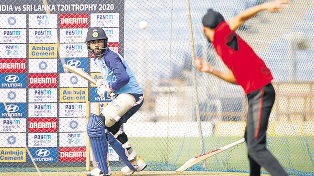 Indian skipper Virat Kohli plays a shot during a practice session with a net bowler ahead of the third T20 match against Sri Lanka, at Maharashtra Cricket Association Stadium in Pune on Thursday. (ANI) Indian skipper Virat Kohli plays a shot during a practice session with a net bowler ahead of the third T20 match against Sri Lanka, at Maharashtra Cricket Association Stadium in Pune on Thursday. (ANI)