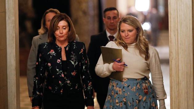 US House Speaker Nancy Pelosi (D-CA) walks to her office following a vote in the House of Representatives on the limitations of war power on US President Donald Trump at the US Capitol in Washington.(REUTERS)