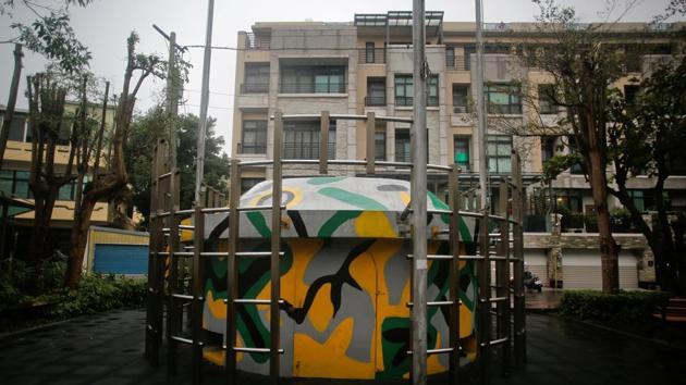 A former military bunker that was renovated into part of a playground, stands in Hsinchu. Lin has turned one of the bunkers into a climbing frame for children, and another into an exhibition hall for tourists to learn about the history of the area. (Ann Wang / REUTERS) A former military bunker that was renovated into part of a playground, stands in Hsinchu. Lin has turned one of the bunkers into a climbing frame for children, and another into an exhibition hall for tourists to learn about the history of the area. (Ann Wang / REUTERS)