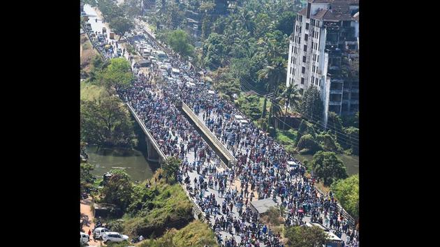 Authorities had evacuated hundreds of residents and imposed prohibitory orders under Section 144 of the Code of Criminal Procedure (CrPC) to control the surge in the number of onlookers. (PTI) 