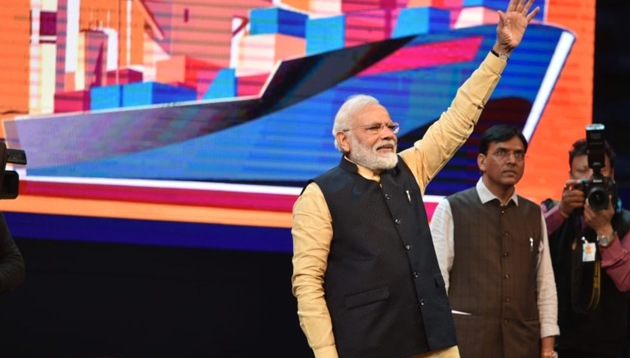 Prime Minister Narendra Modi was addressing the at the Netaji indoor stadium to mark the 150th anniversary of the Kolkata Port Trust when protesters tried to gather outside the venue.(Samir Jana/HT Photo) Prime Minister Narendra Modi was addressing the at the Netaji indoor stadium to mark the 150th anniversary of the Kolkata Port Trust when protesters tried to gather outside the venue.(Samir Jana/HT Photo)
