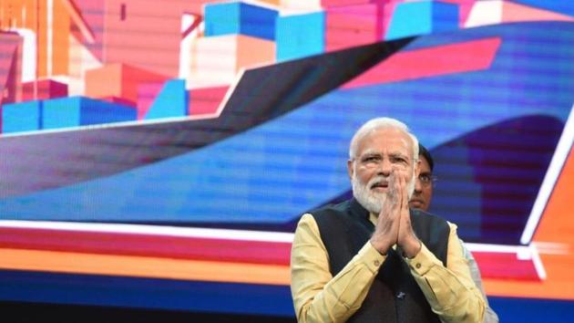 PM Modi at the Netaji Indoor Stadium, Kolkata. (S Jana/HT Photos) PM Modi at the Netaji Indoor Stadium, Kolkata. (S Jana/HT Photos)