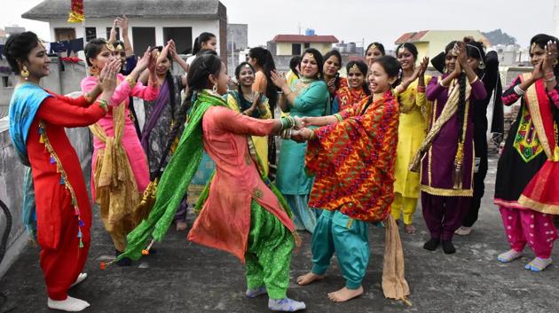 Amritsar, India – January 11, 2020: Students in traditional attire during a celebration ahead of Lohri festival in Amritsar, Punjab, India on Saturday, January 11, 2020.(Sameer Sehgal/Hindustan Times)