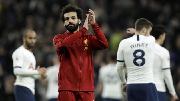 Liverpool's Mohamed Salah applauds at the end of the English Premier League soccer match between Tottenham Hotspur and Liverpool at the Tottenham Hotspur Stadium in London (AP) Liverpool's Mohamed Salah applauds at the end of the English Premier League soccer match between Tottenham Hotspur and Liverpool at the Tottenham Hotspur Stadium in London (AP)
