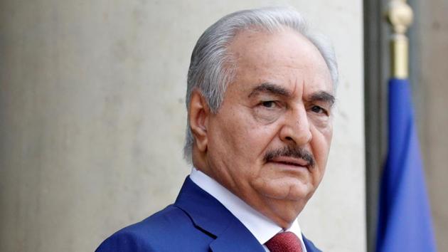 Khalifa Haftar, the military commander who dominates eastern Libya, arrives to attend an international conference on Libya at the Elysee Palace in Paris last year. (REUTERS) Khalifa Haftar, the military commander who dominates eastern Libya, arrives to attend an international conference on Libya at the Elysee Palace in Paris last year. (REUTERS)