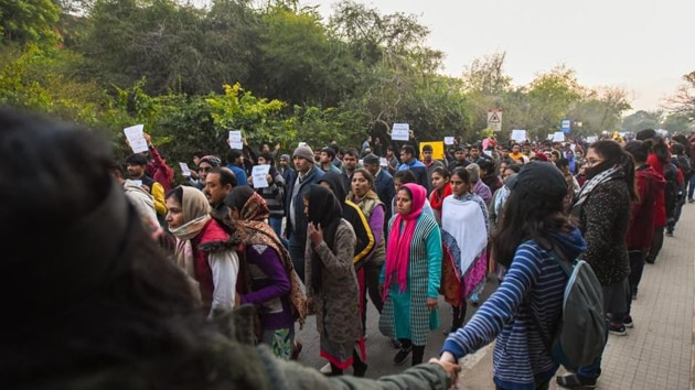 A march in New Delhi against the violence at JNU campus on January 5. (Amal KS / HT Photo) A march in New Delhi against the violence at JNU campus on January 5. (Amal KS / HT Photo)