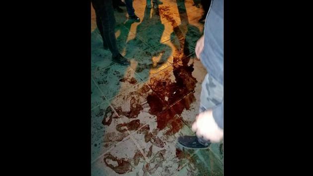A pool of blood is seen near Azadi Square after police broke up a demonstration in Tehran. The Ukraine Airlines plane was shot down minutes after taking off from Tehran on Wednesday, when Iranian forces were on alert for US reprisals following tit-for-tat strikes. Many of those on board were Iranians with dual citizenship, while 57 were holders of Canadian passports. (AP)