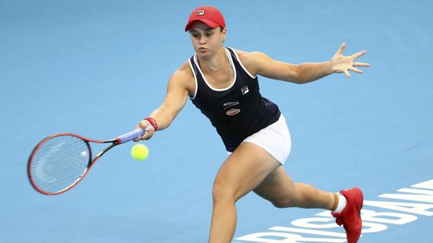 Ashleigh Barty of Australia plays a shot during her match.(AP)