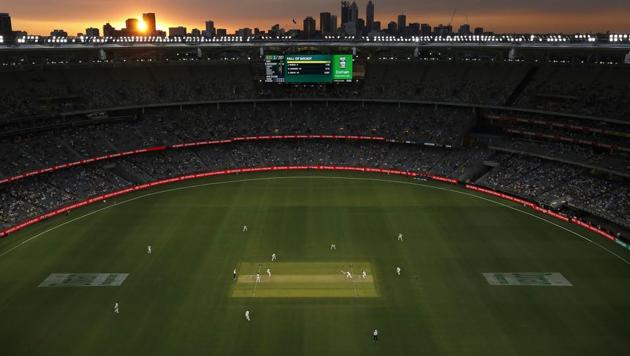 A general view of the sunset during the first day night test match in Perth day one of the First Test match between Australia and New Zealand at Optus Stadium on December 12, 2019 in Perth(Getty Images)