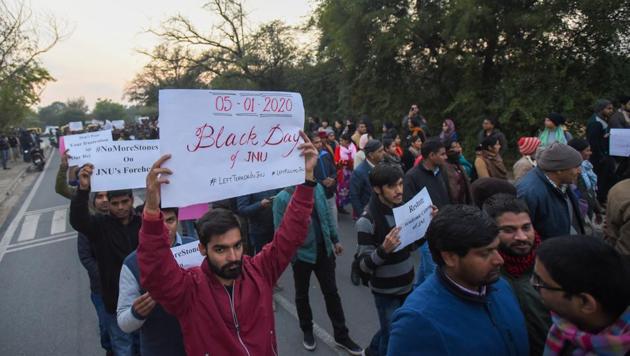 A march against the violence on JNU campus on January 5. (Amal KS / HT Photo) A march against the violence on JNU campus on January 5. (Amal KS / HT Photo)
