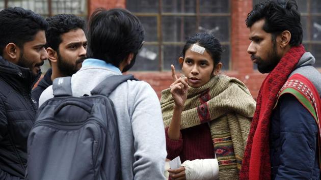 JNUSU president Aishe Ghosh seen inside the Jawaharlal Nehru University (JNU) campus, in New Delhi on Monday. (ANI Photo)