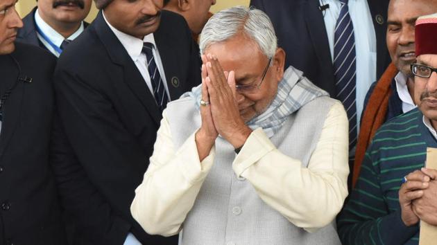 Bihar chief minister Nitish Kumar during the special session of Bihar Assembly at Bihar Vidhan Bhawan in Patna on Monday.(Parwaz Khan /HT PHOTO)