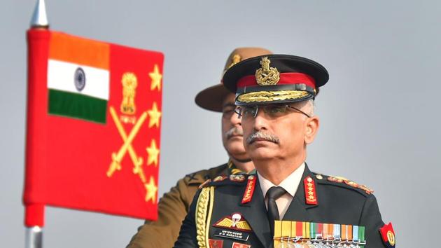 Army chief Gen M M Naravane during Army Day Parade at Cariappa Parade Ground in New Delhi.(PTI Photo)