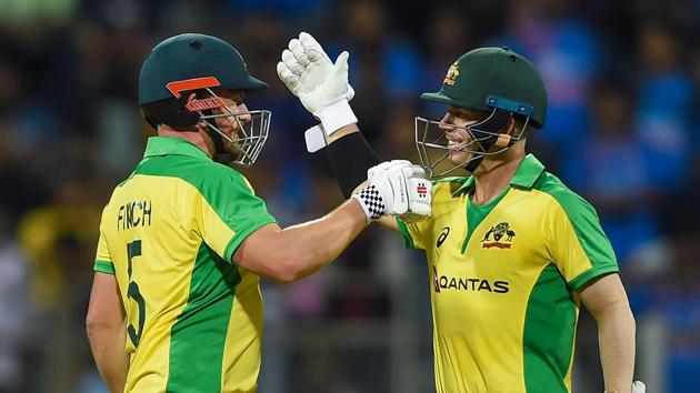 Aaron Finch and David Warner after completing their centuries(PTI)