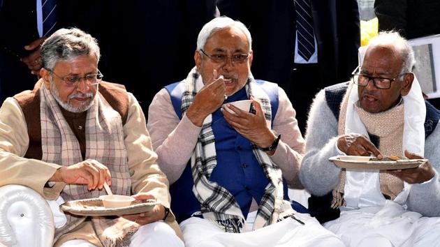 Bihar Chief Minister Nitish Kumar along with Deputy Chief Minister Sushil Kumar Modi and Janata Dal (United) State President and Rajya Sabha member Vashishtha Narayan Singh during the Makar Sankranti festival celebration in Patna. (ANI Photo) Bihar Chief Minister Nitish Kumar along with Deputy Chief Minister Sushil Kumar Modi and Janata Dal (United) State President and Rajya Sabha member Vashishtha Narayan Singh during the Makar Sankranti festival celebration in Patna. (ANI Photo)