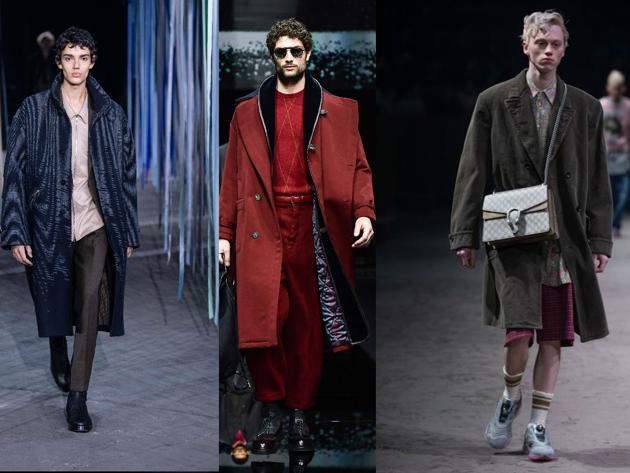 L-R: Fall Winter 2020 looks from Zegna, Giorgio Armani and Gucci.