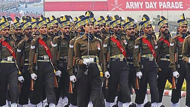 Captain Tania Sher Gill leads the contingent at Army Day Parade in New Delhi on Wednesday.