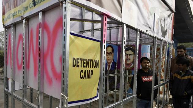 A mock detention centre near the site of an indefinite sit-in against CAA at Shaheen Bagh. “We needed to make more people aware of what it meant to be in a detention camp. Till now, they were just coming across news items on it. With the installation, they could see what it stands for,” said Aniq, 24. (Burhaan Kinu / HT Photo) A mock detention centre near the site of an indefinite sit-in against CAA at Shaheen Bagh. “We needed to make more people aware of what it meant to be in a detention camp. Till now, they were just coming across news items on it. With the installation, they could see what it stands for,” said Aniq, 24. (Burhaan Kinu / HT Photo)