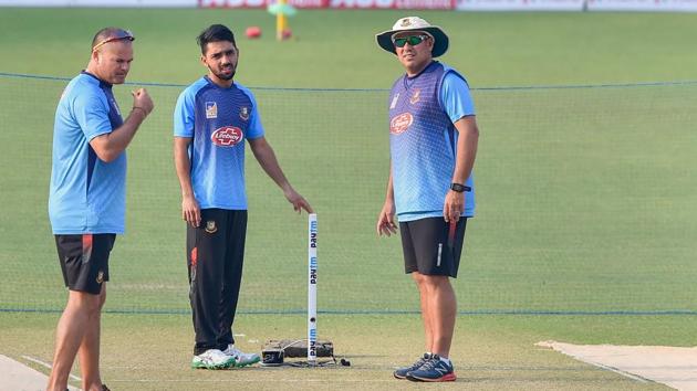 Bangladesh cricket team captain Mominul Haque, head coach Russell Domingo and bowling coach Charl Langeveldt (PTI) Bangladesh cricket team captain Mominul Haque, head coach Russell Domingo and bowling coach Charl Langeveldt (PTI)