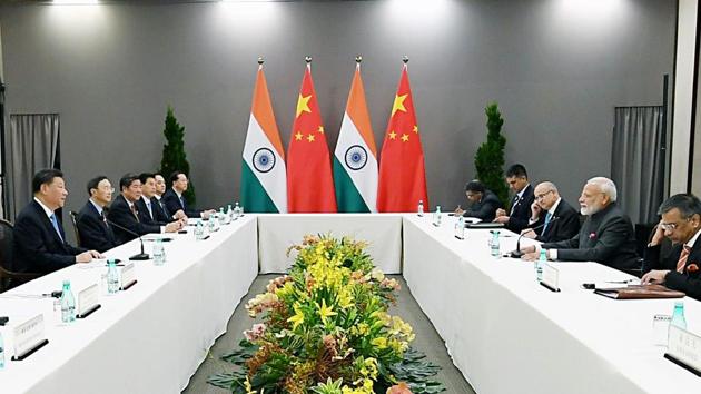 Prime Minister Narendra Modi meeting the President of the People’s Republic of China, Xi Jinping, on the sidelines of 2019 BRICS Summit, in Brazil.(ANI Photo) Prime Minister Narendra Modi meeting the President of the People’s Republic of China, Xi Jinping, on the sidelines of 2019 BRICS Summit, in Brazil.(ANI Photo)