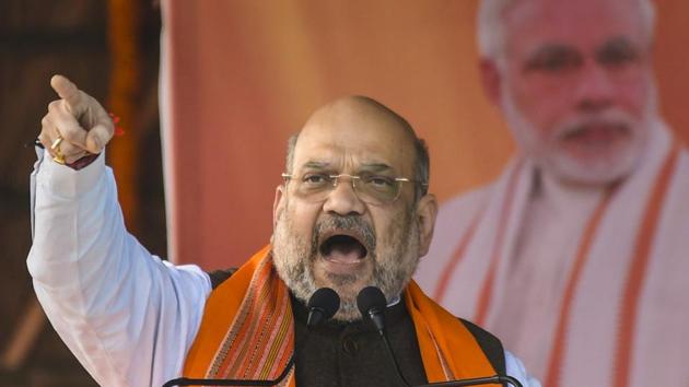 BJP president and Union Home Minister Amit Shah addresses a rally on Citizenship Amendment Act (CAA) near Vaishali in Bihar , on Thursday.(PTI Photo) BJP president and Union Home Minister Amit Shah addresses a rally on Citizenship Amendment Act (CAA) near Vaishali in Bihar , on Thursday.(PTI Photo)